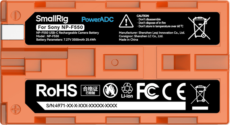Baterie camera USB-C reincarcabila SmallRig 4971 NP-F550 orange [2]