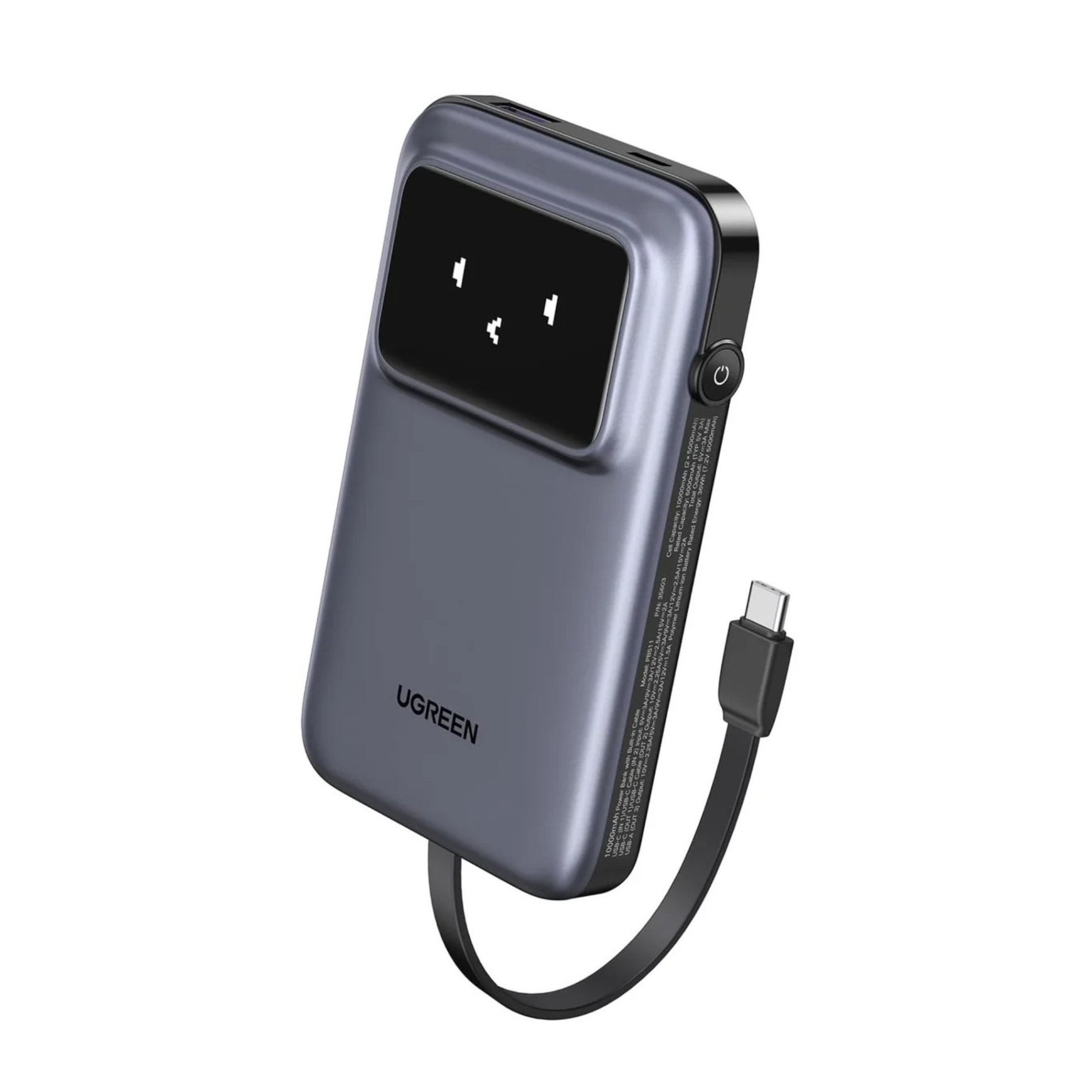 Laptop, Tablete & Telefoane - Baterie externa UGREEN Uno 10.000mAh, 30W, cablu USB-C incorporat, Gri