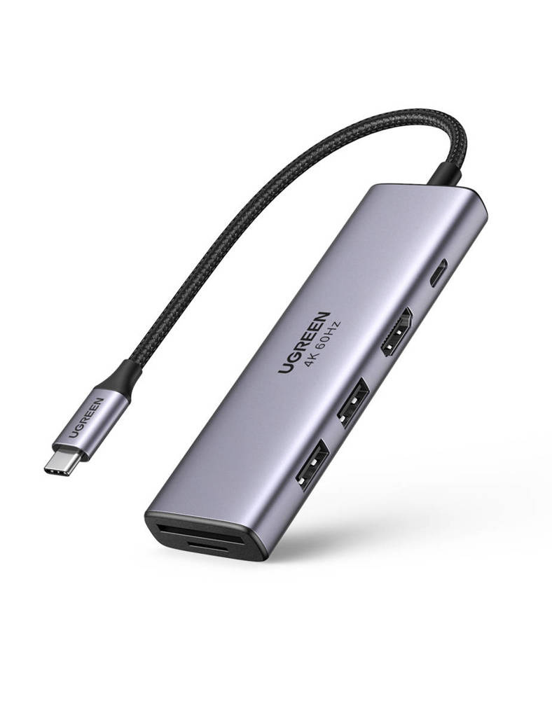 Accesorii laptop - Hub UGREEN 6 in 1 USB-C 4K 60Hz 100W PD Gri