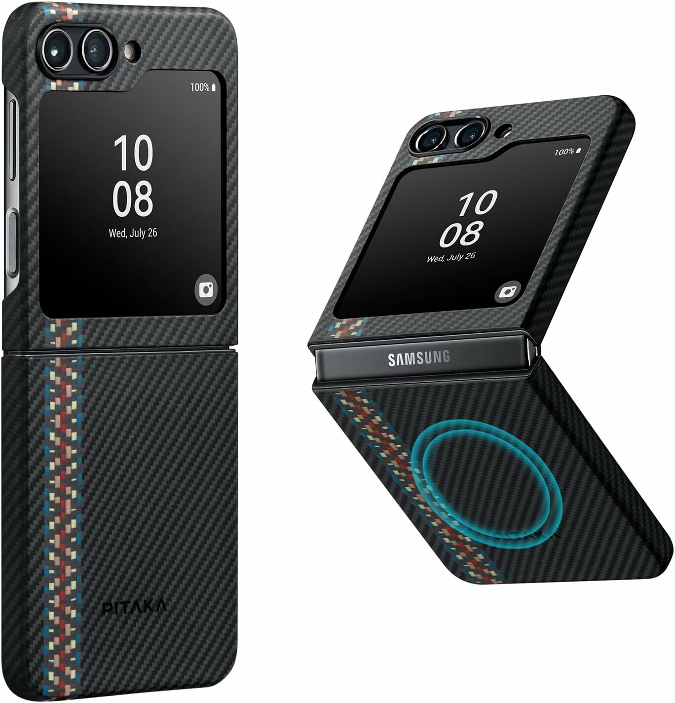 Accesorii telefoane mobile - Husa Pitaka MagEZ 3, 600D Aramida, pentru Samsung Galaxy Z Flip 5, MagSafe, Rhapsody