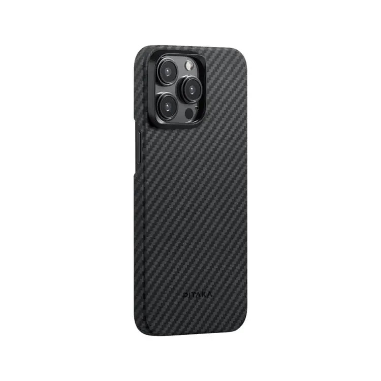 Laptop, Tablete & Telefoane - Husa de protectie Pitaka MagEZ 4 Aramida 1500D, pentru iPhone 15 Pro, Negru/Gri