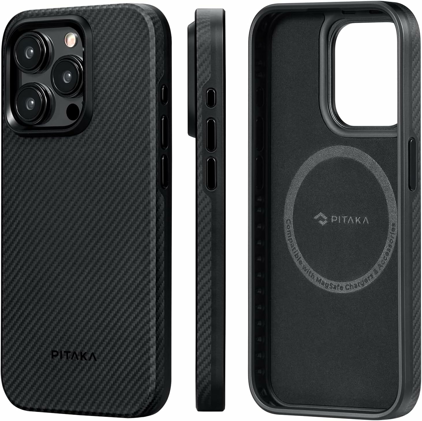 Laptop, Tablete & Telefoane - Husa Pitaka MagEZ Pro 4, Aramida 600D, pentru iPhone 15 Pro, MagSafe, Negru/Gri