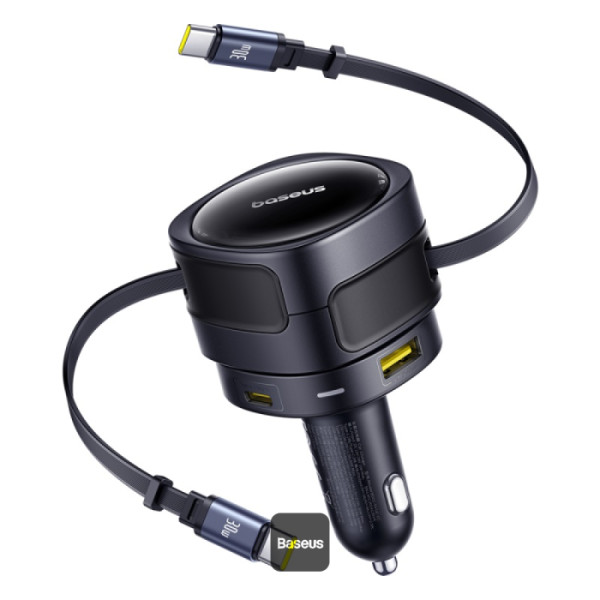 Incarcatoare retea - Incarcator Auto Baseus Enjoyment Max QC 90W 1XUSB + cablu retractabil USB-C Negru