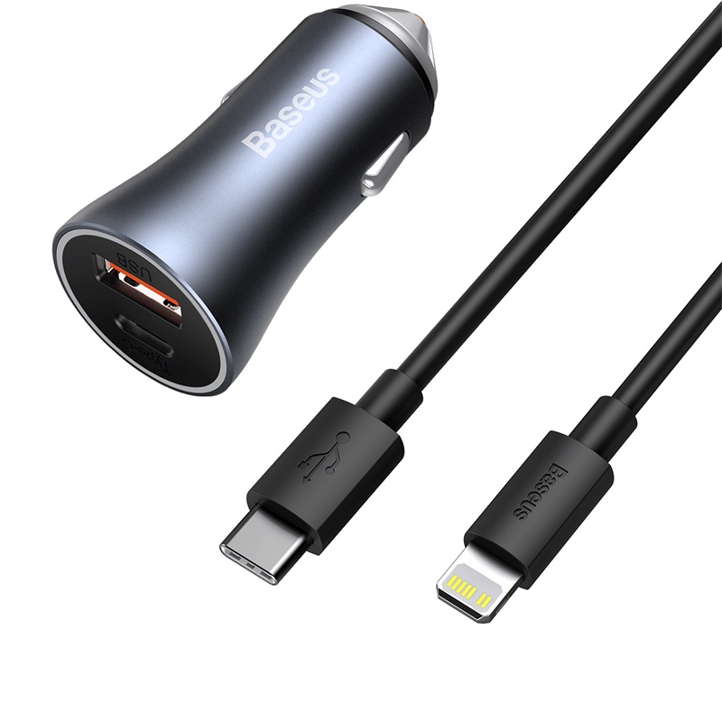 Incarcatoare retea - Incarcator Auto Baseus USB-C 40W + Cablu Lightning Negru