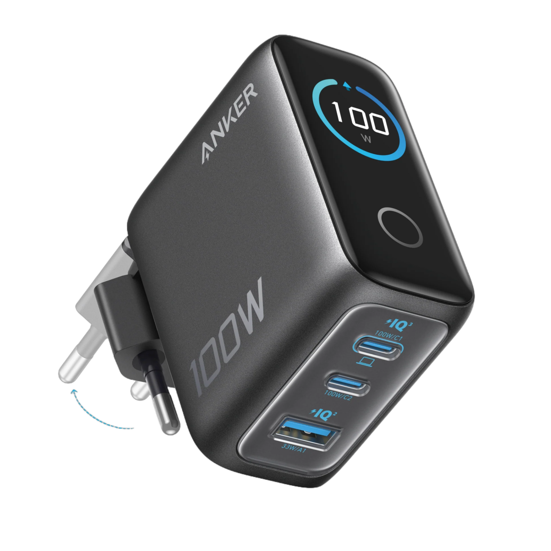 Incarcatoare retea - Incarcator retea Anker 100W, 2x USB-C, 1x USB-A, Smart-Display, Gri