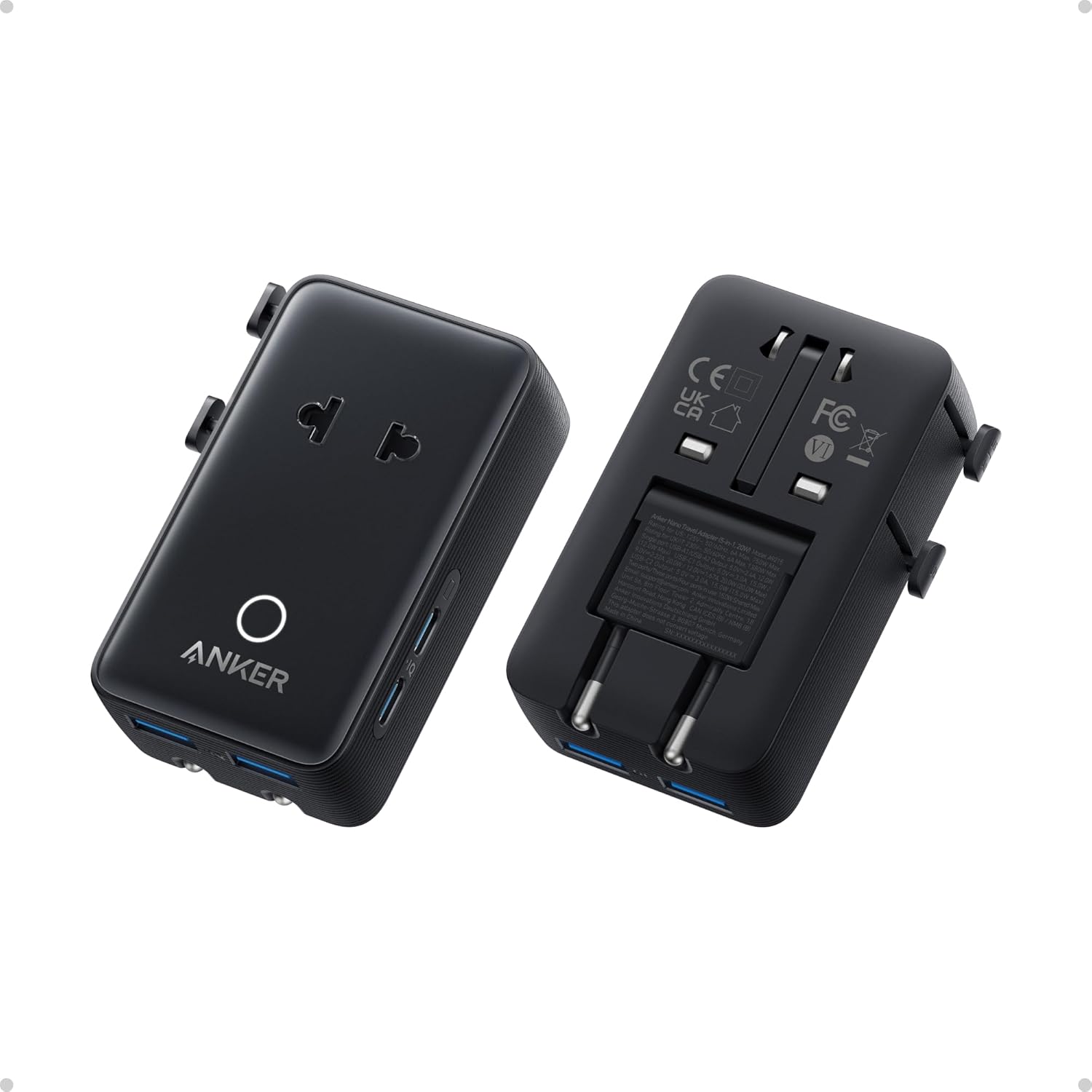 Incarcatoare retea - Adaptor priza si incarcator universal Anker Nano Travel Adapter 5 in 1, 20W, Negru