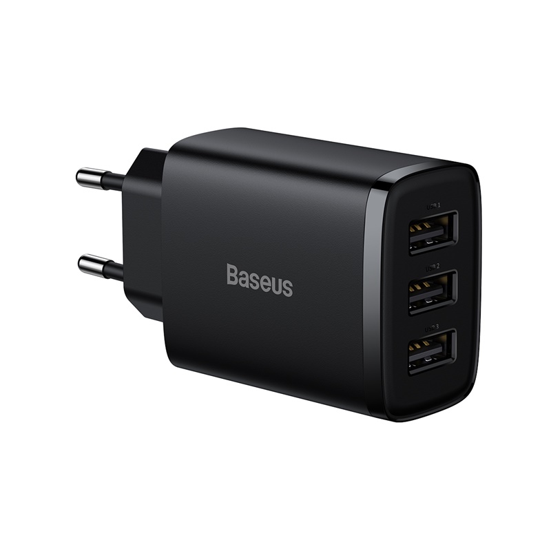 Incarcatoare retea - Incarcator retea Baseus Compact 3xUSB-A 17W Negru