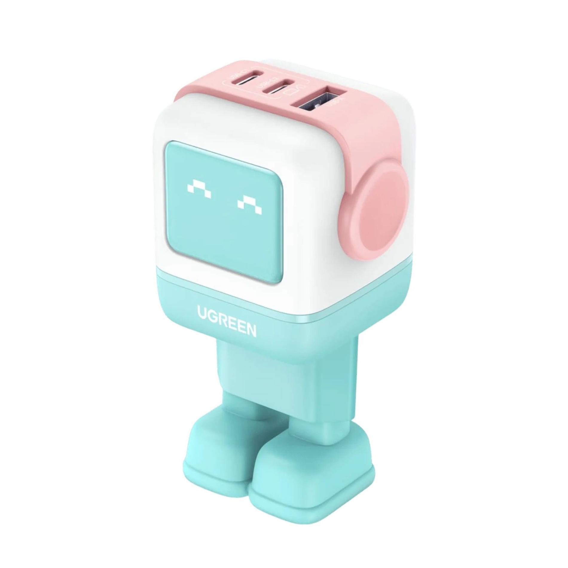 Incarcatoare retea - Incarcator retea Ugreen Uno 65W 2x USB-C 1x USB-A GaN Fast Charger Albastru/Roz