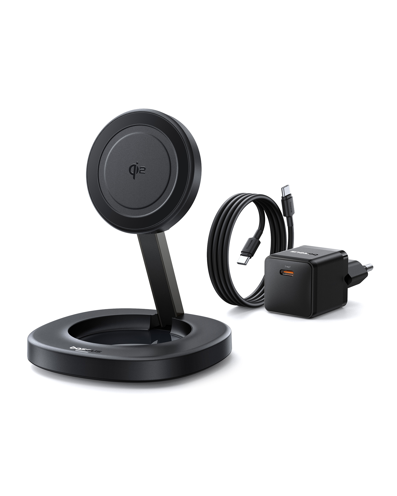 Laptop, Tablete & Telefoane - Incarcator wireless Baseus EnerFill FF11 Pliabil 15W Cosmic Black (Incarcator retea 20W si cablu USB-C 1M inclus)