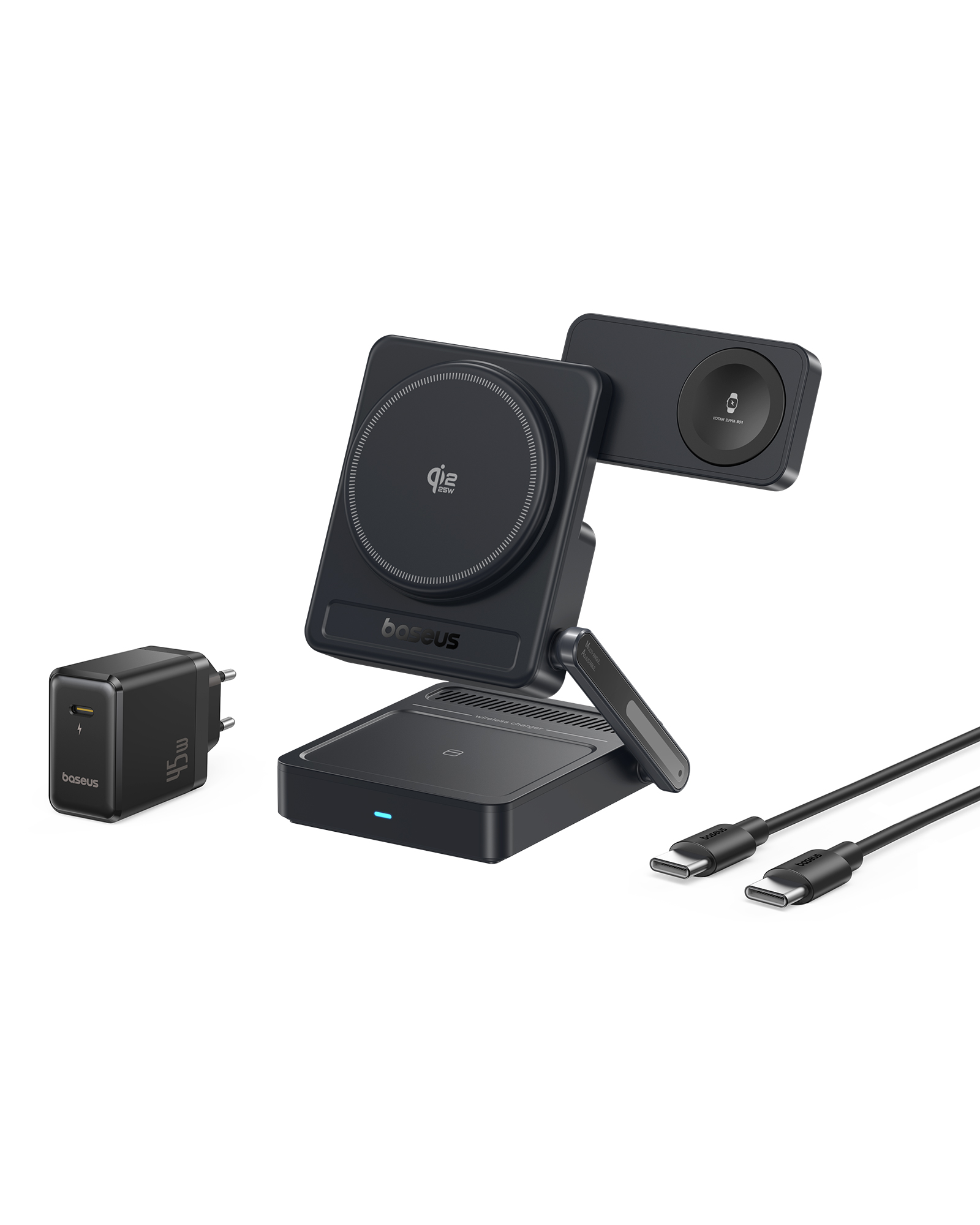 Laptop, Tablete & Telefoane - Incarcator wireless Baseus PicoGo AF21 3 in 1 Qi2.2 35W + Incarcator retea 45W negru