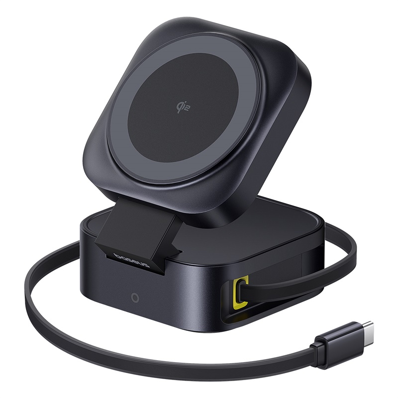 Laptop, Tablete & Telefoane - Incarcator wireless magnetic Baseus PicoGo 2-in-1 Qi2 67W Negru (Cablu USB-C 100W inclus)