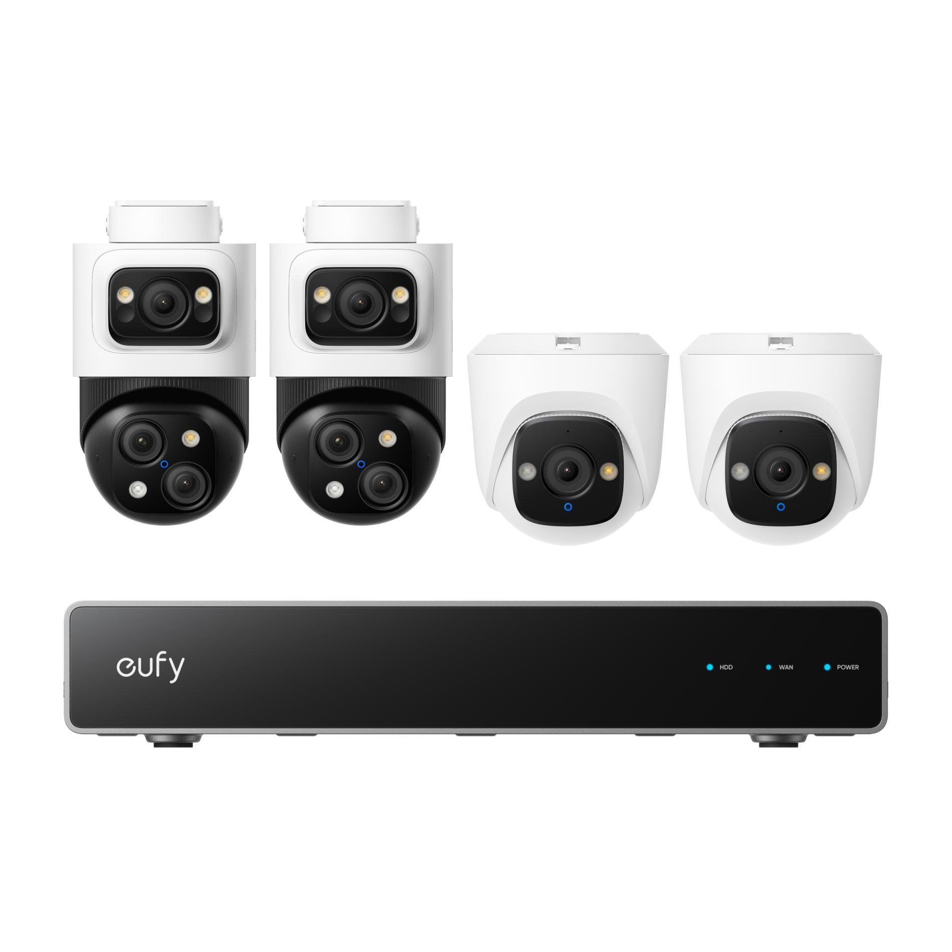 Product Image for Kit supraveghere video eufy NVR S4, AI, Dual View, Night Vision Color, cu 2 camere PoE Bullet si 2 camere PoE Turret