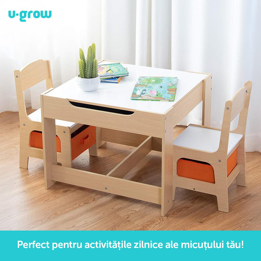 Set masuta si 2 scaune,lemn natur,U-Grow [9]