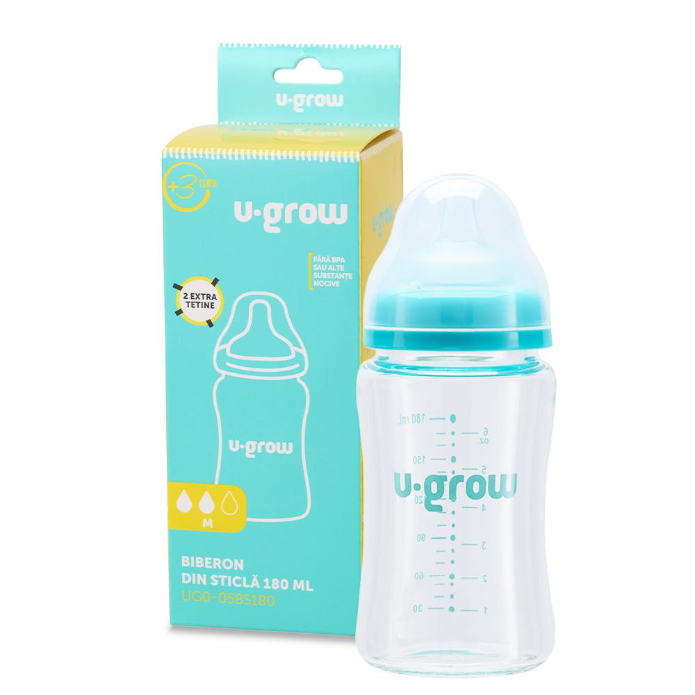 Jucarii, Copii & Bebe - Biberon de sticla180 ml+2 tetine, U-Grow