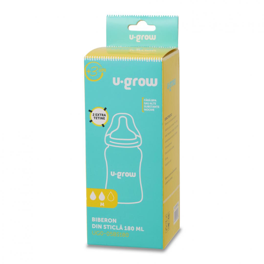 Biberon de sticla180 ml+2 tetine, U-Grow [3]