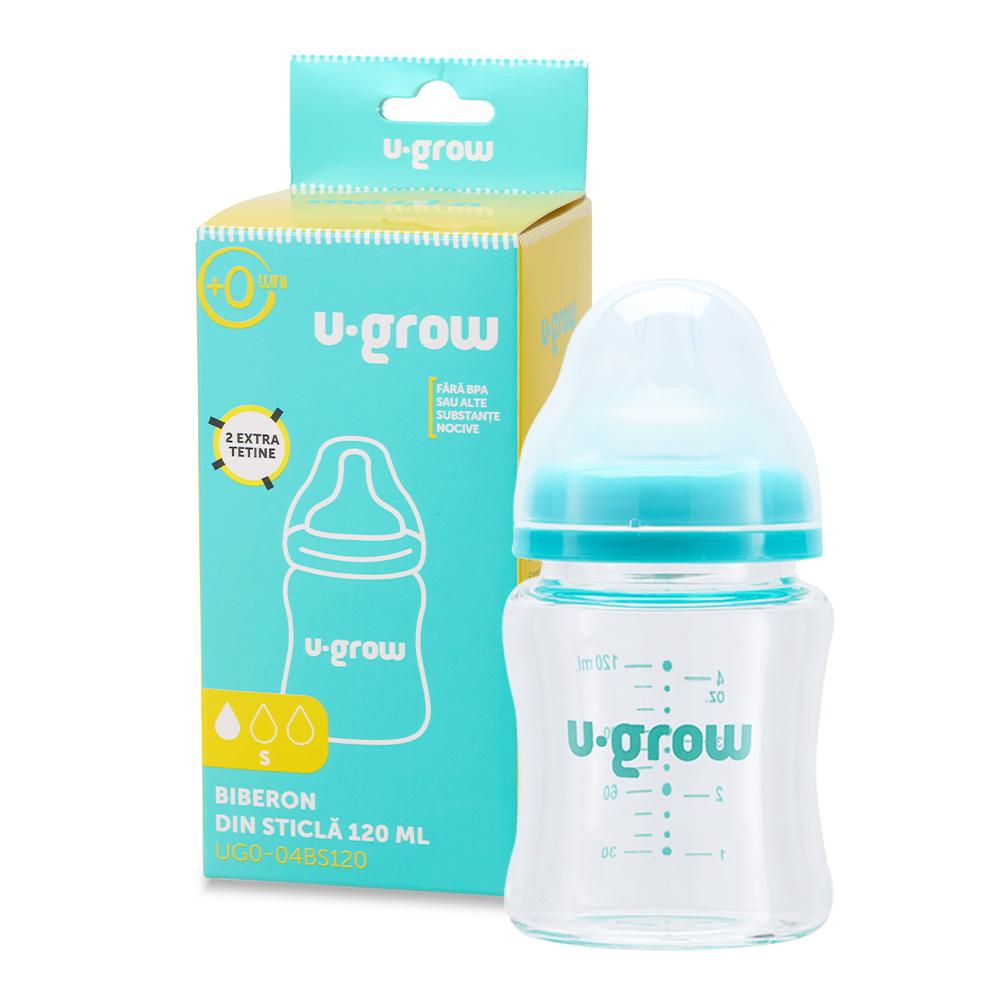 Jucarii, Copii & Bebe - Biberon de sticla 120 ml+2 tetine,U-Grow