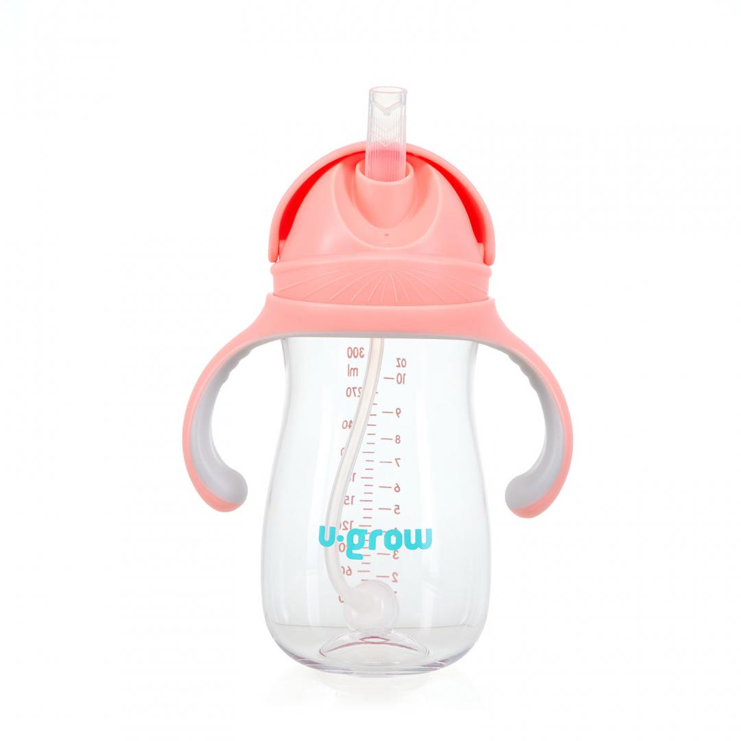 Hrana & accesorii hranire bebelusi - Cana cu pai tritan, roz, 300ml, U-Grow