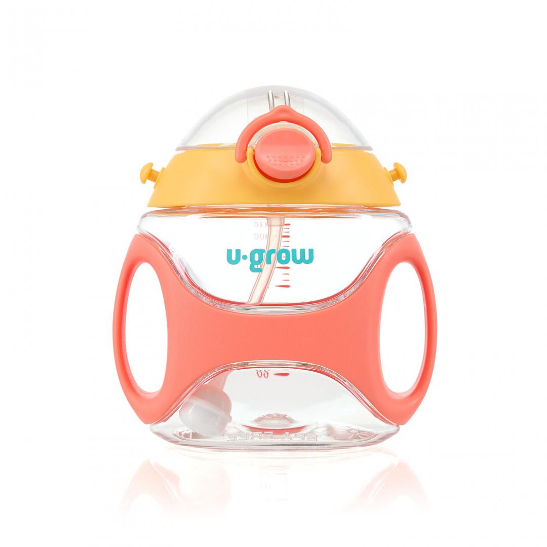 Hrana & accesorii hranire bebelusi - Sticla tritan cu pai,curea,orange,U-Grow