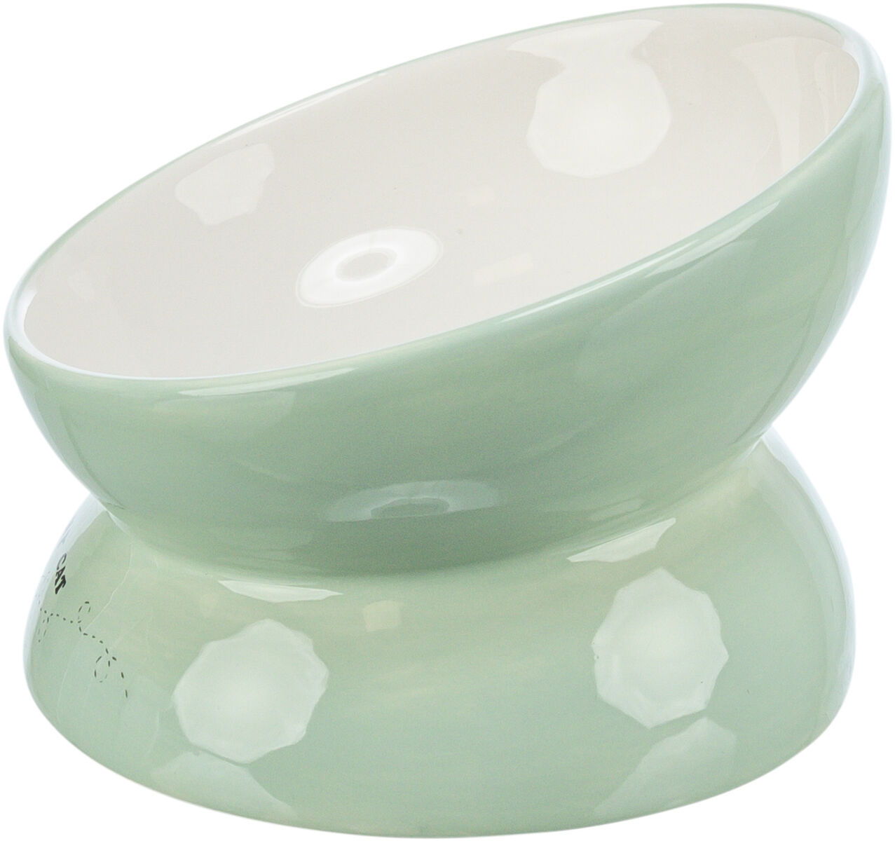 Castron Ceramic Pentru Pisici, Ridicat, Forma Ergonomica, 0.15 l/Ã¸ 13 cm, Verde Salvie/Alb [1]