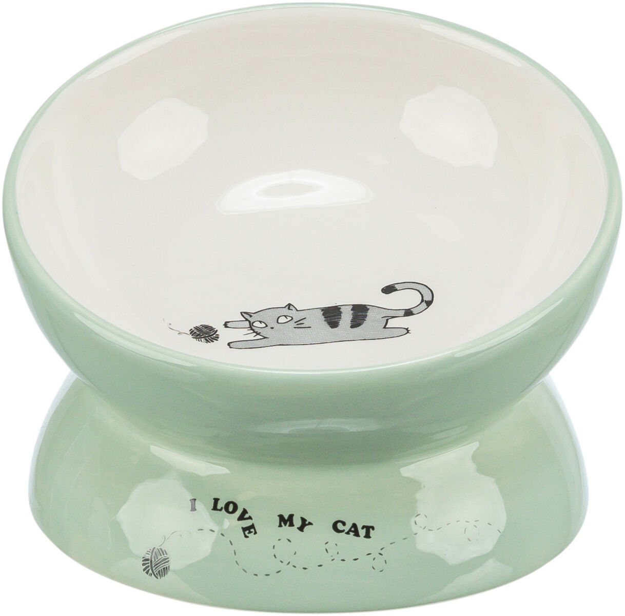 Castroane si adapatori animale - Castron Ceramic Pentru Pisici, Ridicat, Forma Ergonomica, 0.15 l/Ã¸ 13 cm, Verde Salvie/Alb