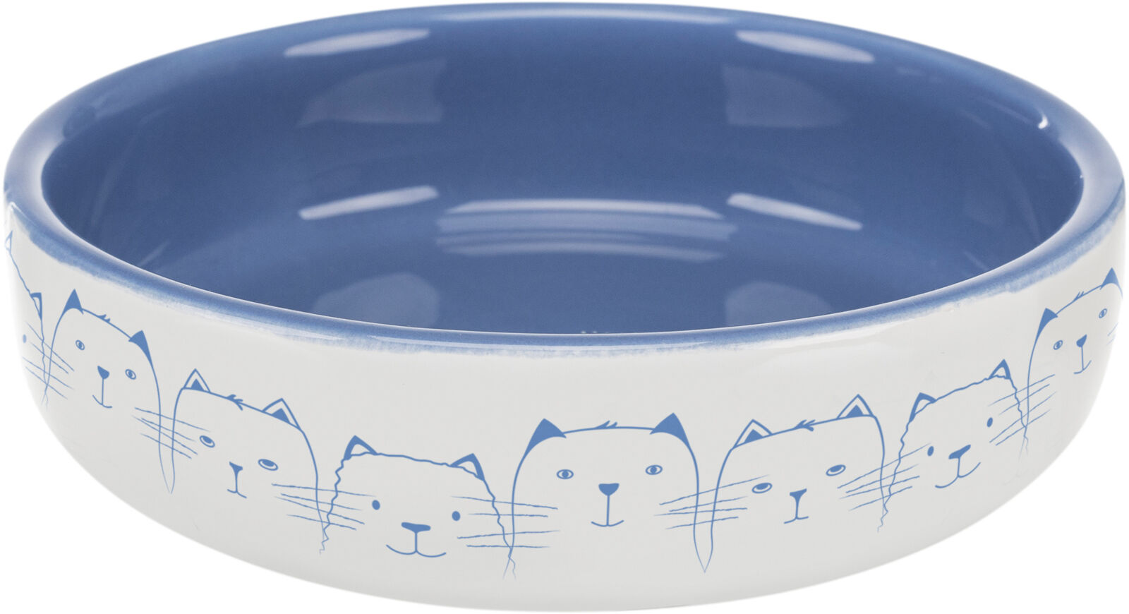 Castroane si adapatori animale - Castron Ceramic Pentru Pisici, 0.3 l/ 15 cm, Albastru/Alb