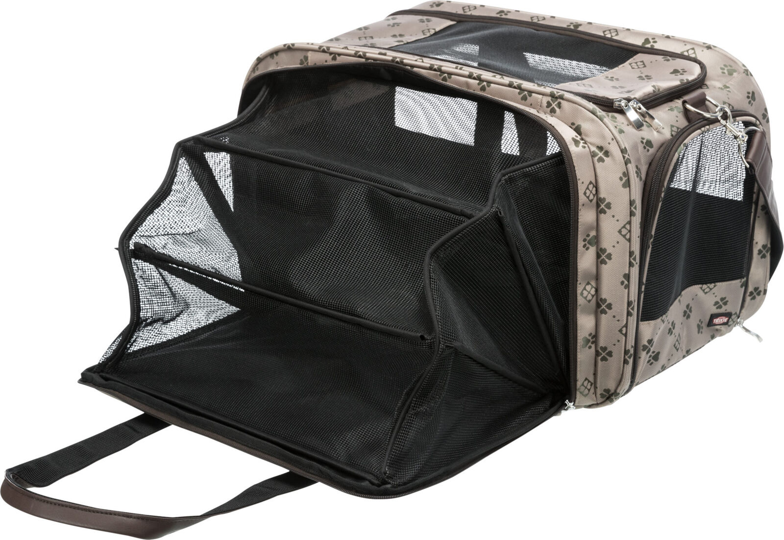 Petshop - Geanta de Transport, Maxima, Extensibila, 33 x 32 x 54 cm, Pana la 8 kg, Bej/Maro