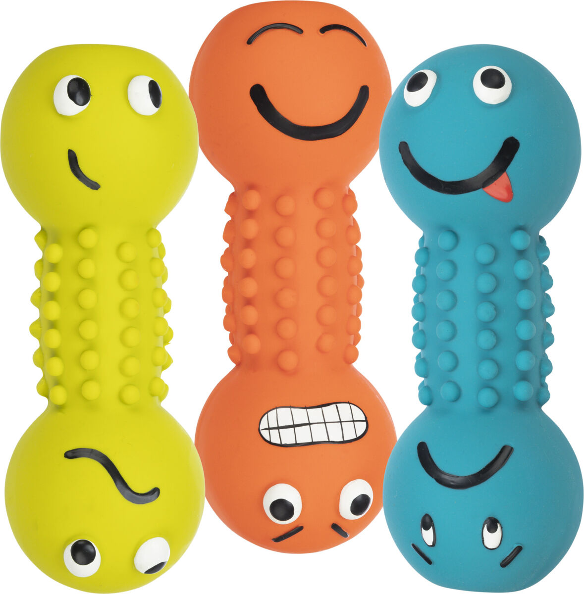 Petshop - Jucarie Pentru Caini, Gantera Smiley, Latex, Cu Sunet, 19 cm, Diverse Culori