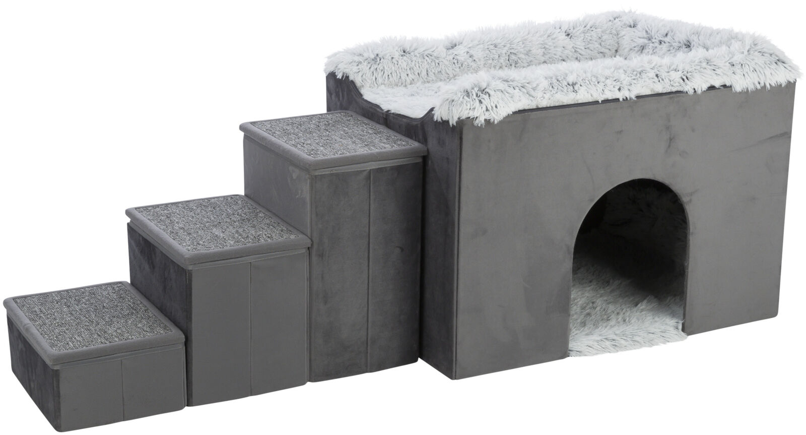Petshop - Culcus Harvey cu Trepte, 135 x 47 x 50 cm, Gri/Alb/Negru