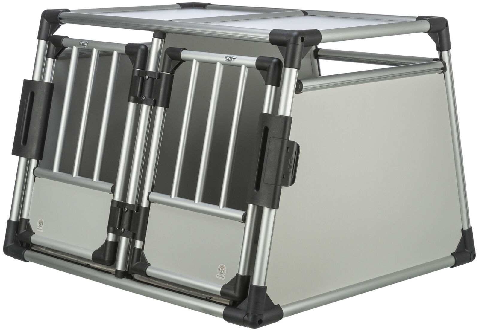 Petshop - Cusca Dubla de Transport, Aluminiu, M-L: 93 x 64 x 88 cm, Pana la 50 kg, Argintiu/Gri