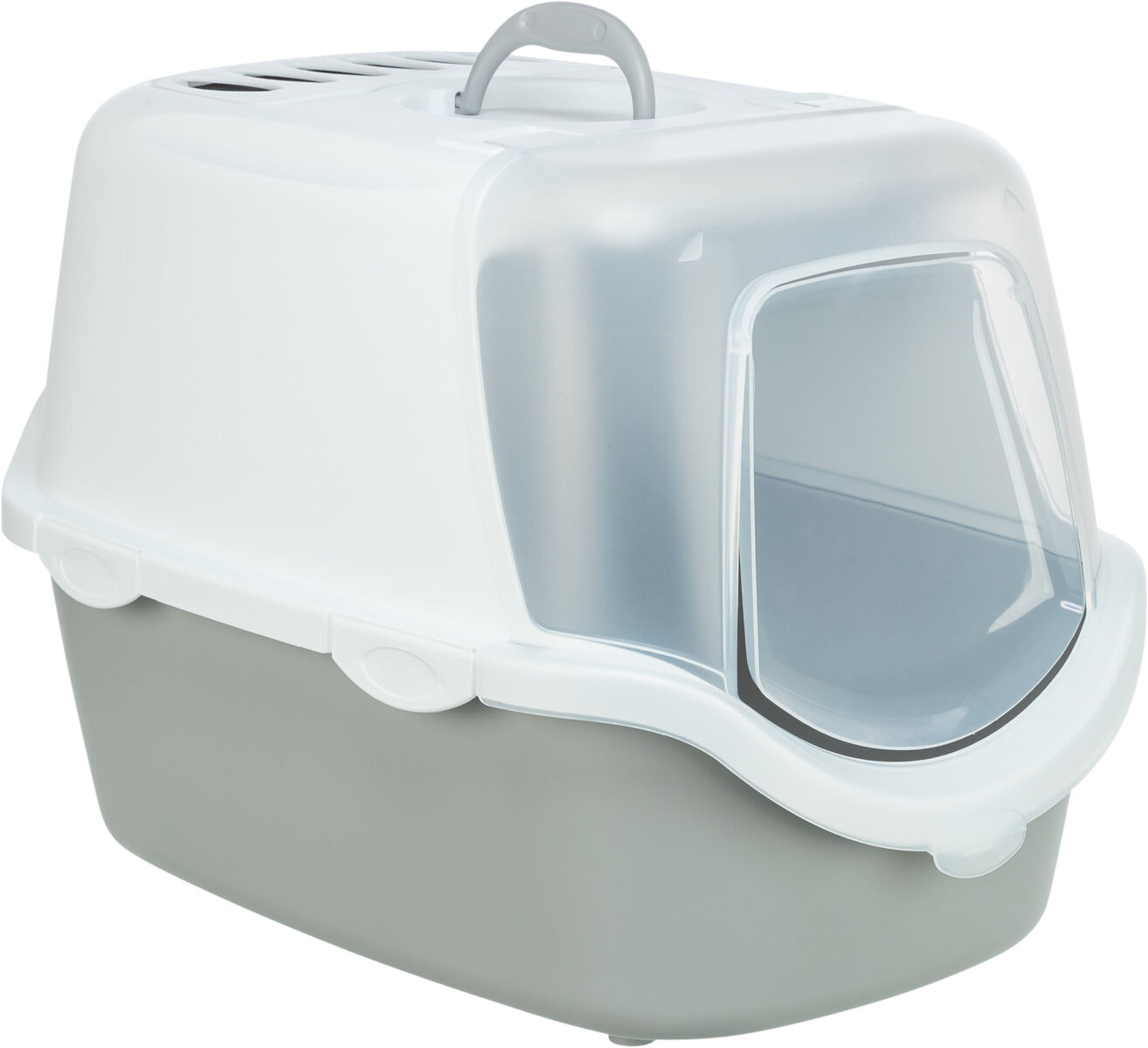 Igiena animale de companie - Litiera Vico Open Top, cu Capac si Lopatica, 40 x 40 x 56 cm, Gri Deschis/Alb