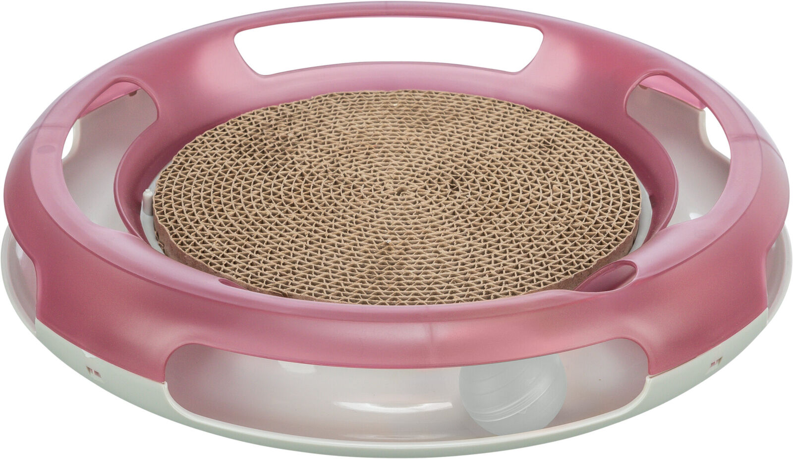 Petshop - Jucarie 2in1 Pentru Pisici, Race & Scratch, Plastic/Carton, 37 cm, Roz/Alb