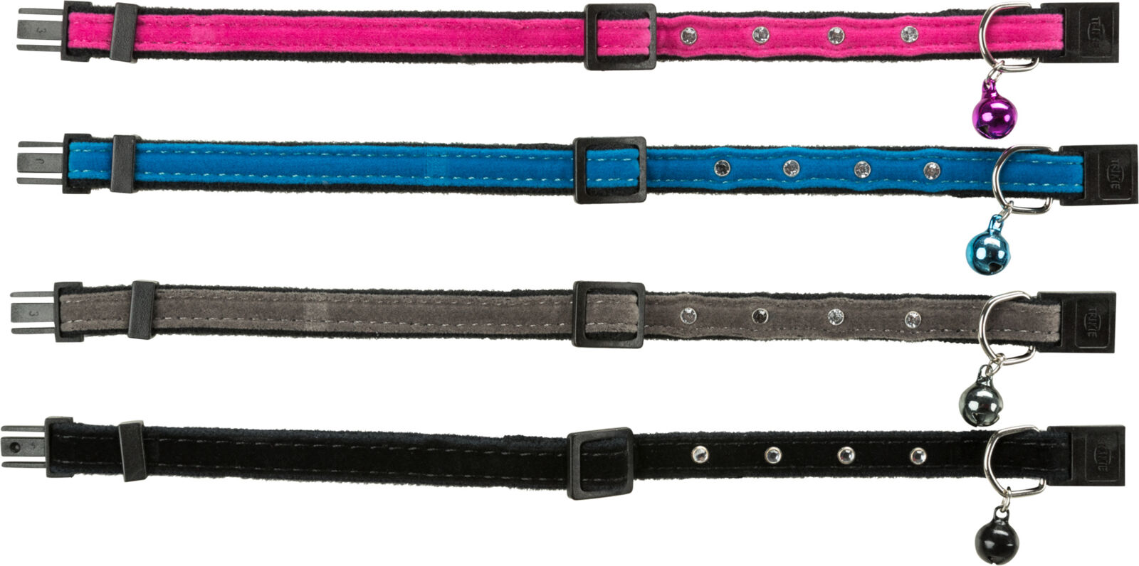 Petshop - Zgarda Pentru Pisici, Catifea, Cu Clopotel Si Strasuri, Diverse Culori