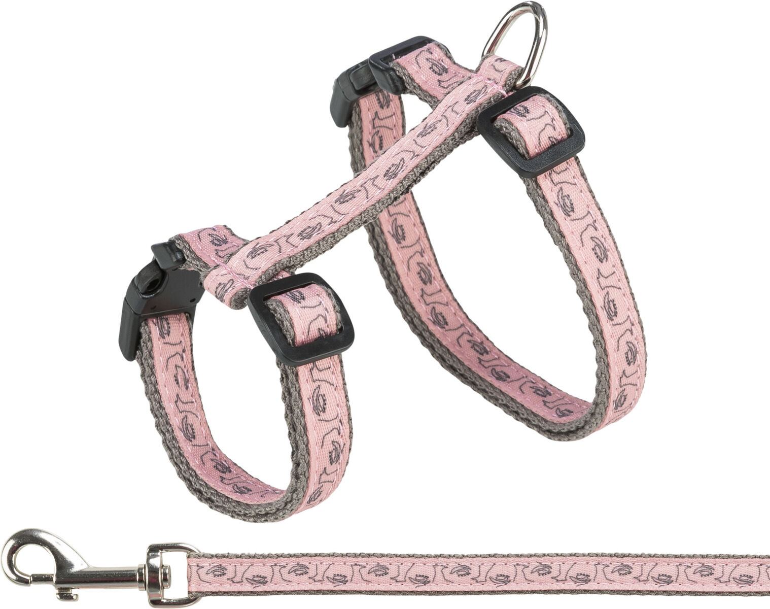 Accesorii animale de companie - Ham Si Lesa Pentru Pisici, 27-45 cm/13 mm, 1.20 m, Roz/Gri