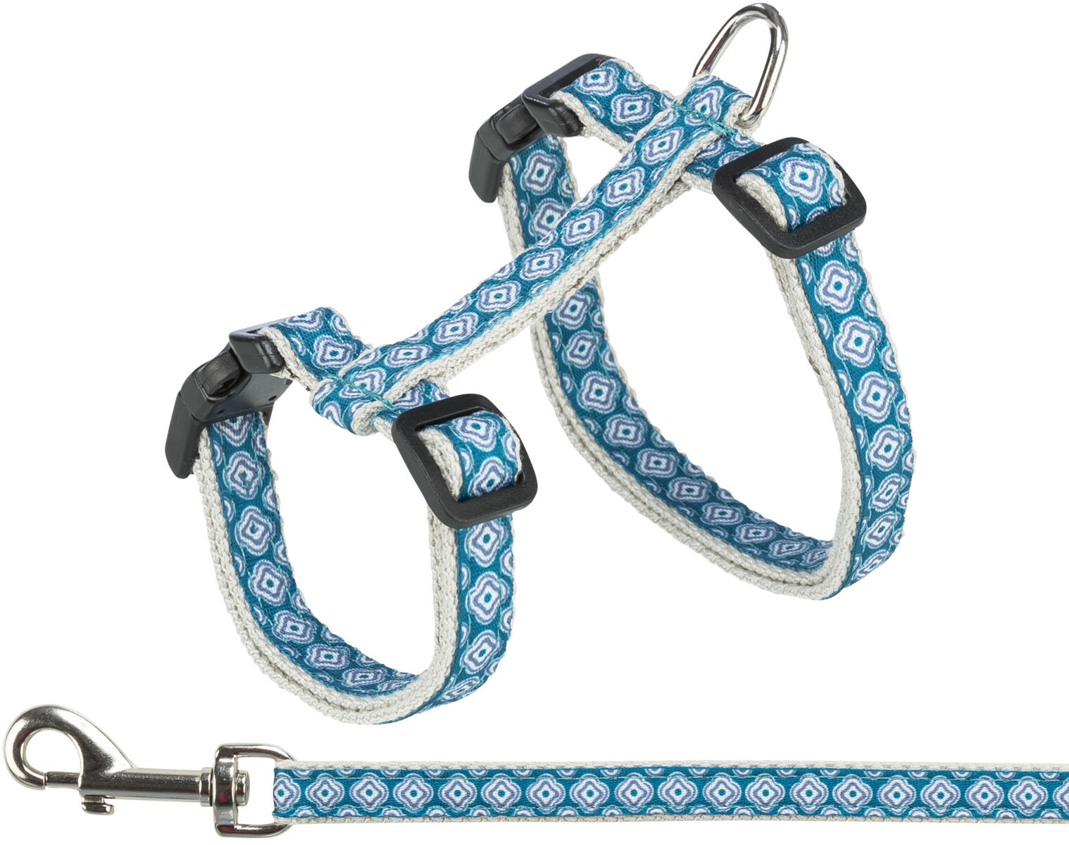 Accesorii animale de companie - Ham si Lesa Pentru Pisici, 27-45 cm/13 mm, 1.20 m, Gri/Albastru