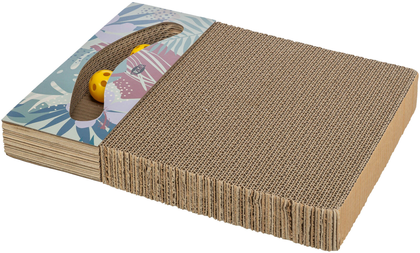 Petshop - Carton de Zgariat, cu Doua Mingi si Catnip, 38 x 5 x 30 cm, Multicolor