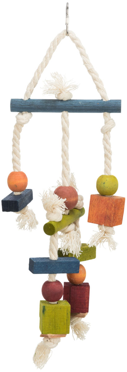 Petshop - Jucarie Colorata Pentru Pasari, Lemn/Sfoara, 24 cm