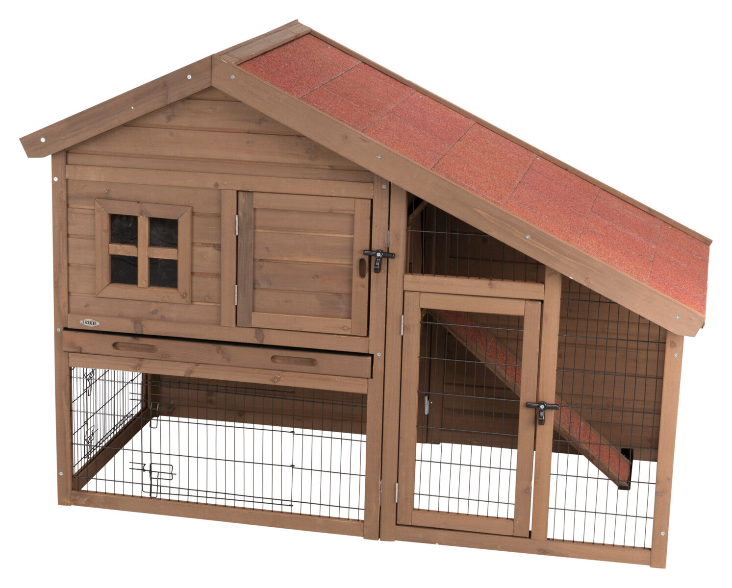 Cusca de Exterior pentru Rozatoare, cu Spatiu de Joaca, Lemn, 151 x 107 x 80 cm, Maro [1]