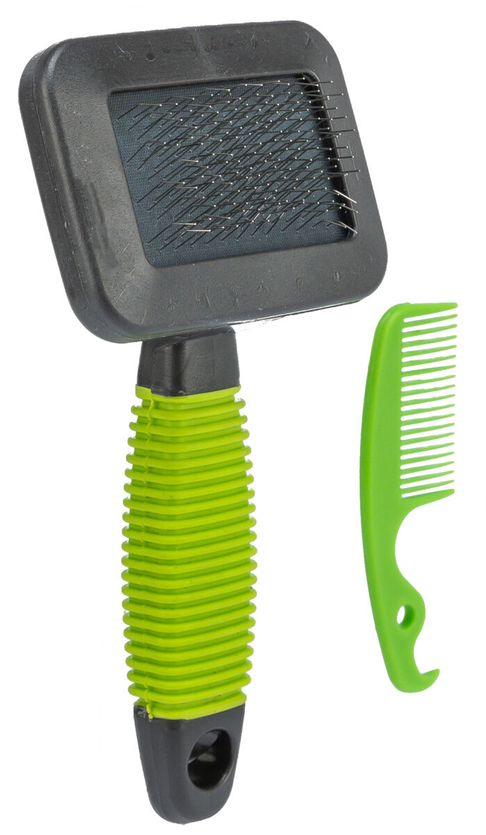 Perii, trimmere si clesti animale - Perie Soft pentru Rozatoare, cu Pieptene de Curatat, 7 x 13 cm, Gri/Verde