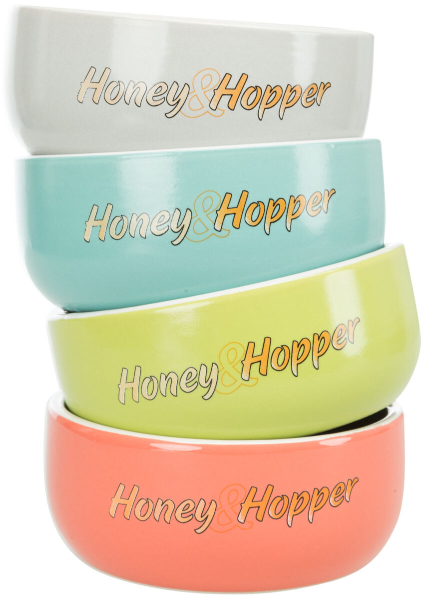Castroane si adapatori animale - Castron Ceramic Pentru Cobai/Iepuri, Honey & Hopper, 250 ml/11 cm, Diverse Culori
