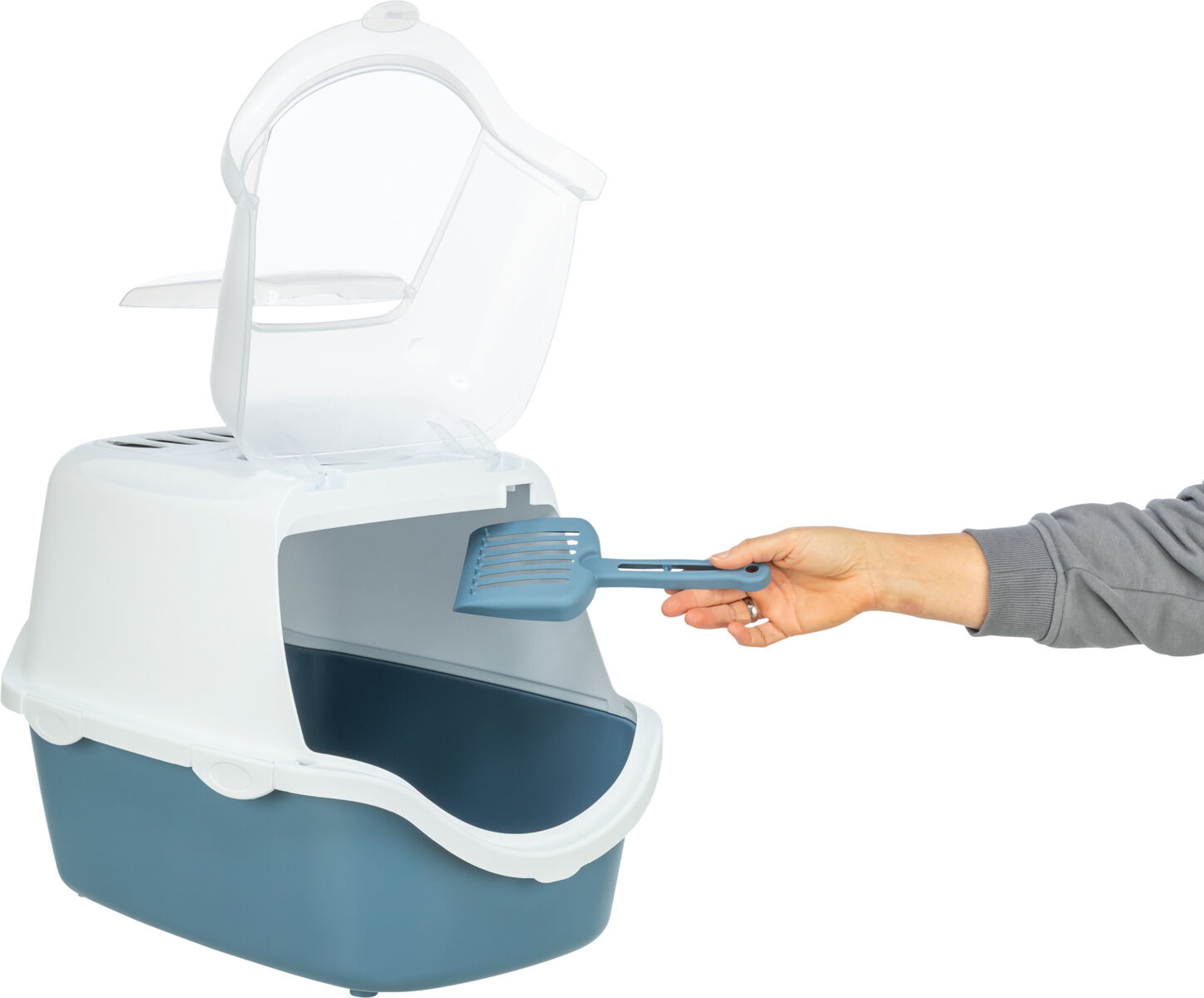 Litiera Vico Open Top, cu Capac si Lopatica, 40 x 40 x 56 cm, Albastru/Alb [3]