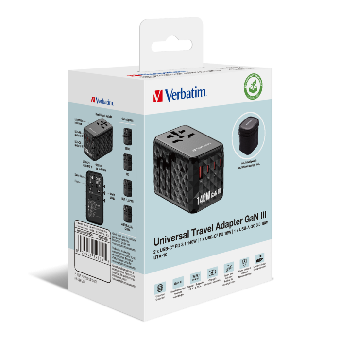 Adaptor universal Verbatim GaN III, Travel, 140W [4]
