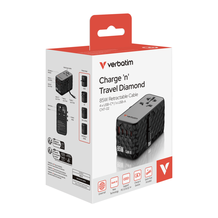 Adaptor universal Verbatim GaN III, Travel, 85W [3]