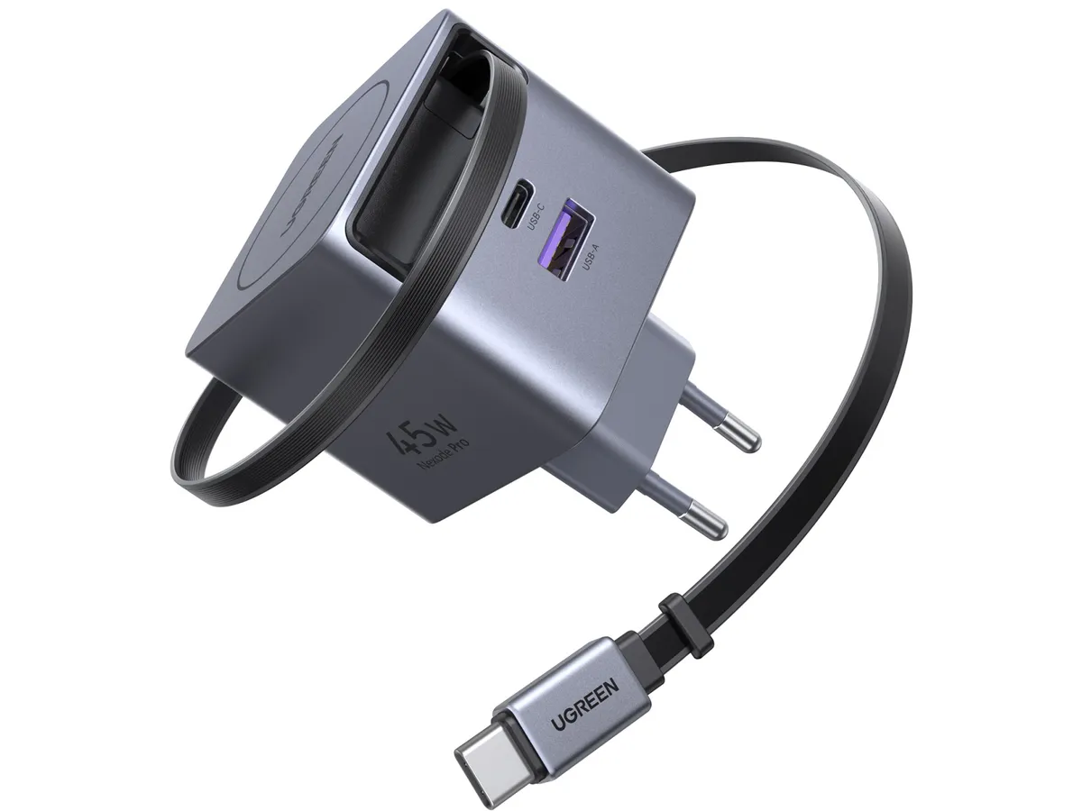 Incarcator de retea UGREEN 45W GaN Fast Charger Cablu Retractabil incorporat Gri [1]