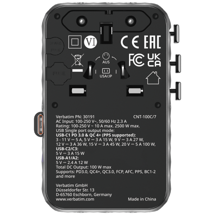 Incarcator Verbatim Charge 'n' Travel 100W, GaN III, Negru [3]