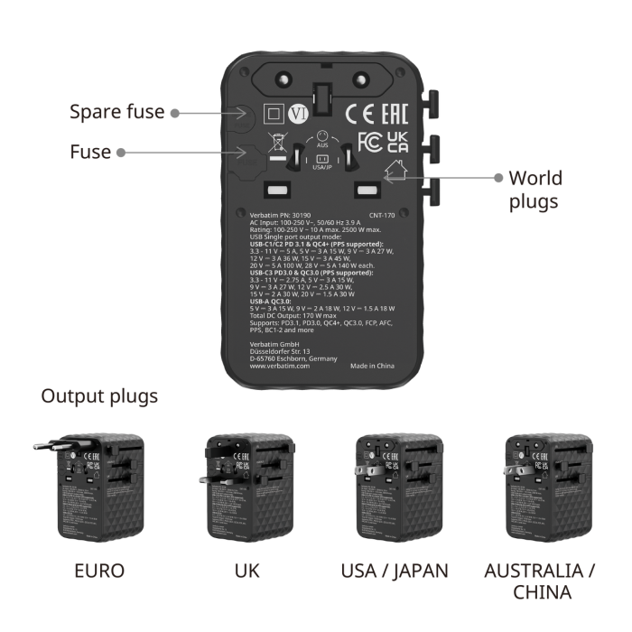 Incarcator Verbatim  Charge 'n' Travel 170W, GaN III, Negru [3]