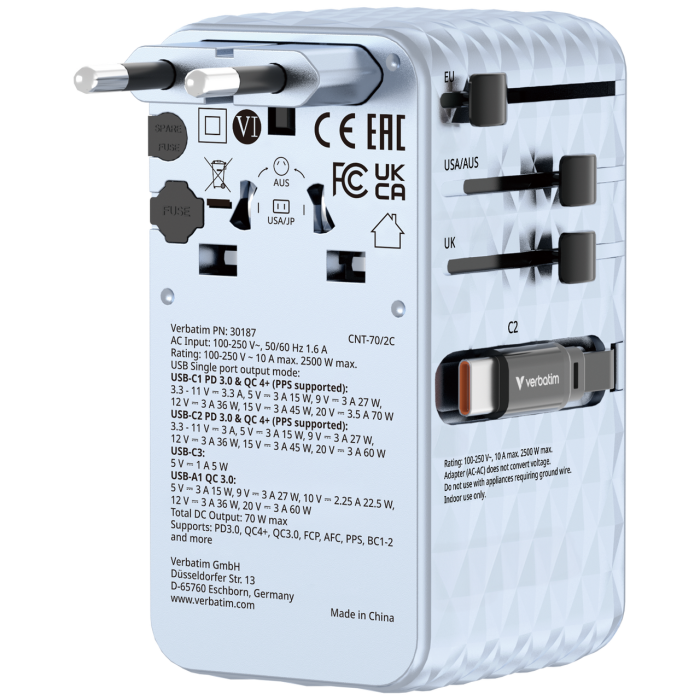 Incarcator Verbatim Charge 'n' Travel 70W, GaN III, Albastru [4]