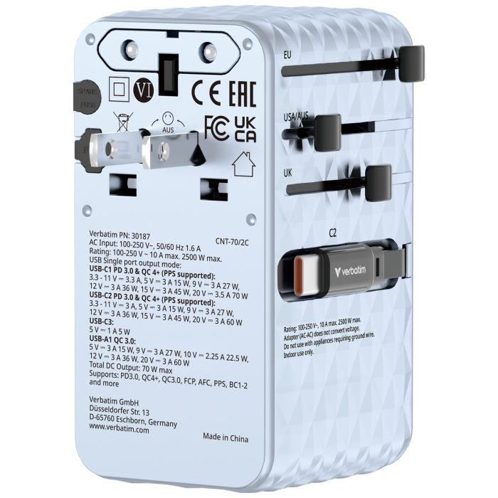 Incarcator Verbatim Charge 'n' Travel 70W, GaN III, Albastru [5]