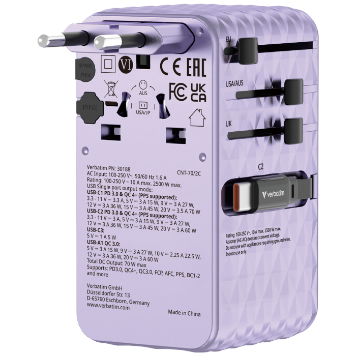 Incarcator Verbatim Charge 'n' Travel 70W, GaN III, Violet [4]