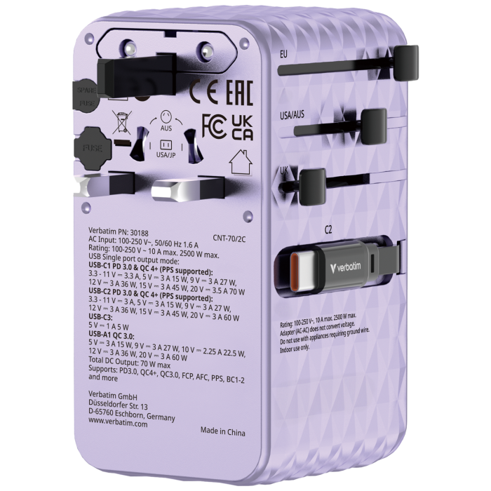 Incarcator Verbatim Charge 'n' Travel 70W, GaN III, Violet [5]
