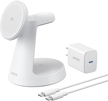 Incarcator wireless magnetic Anker MagGo 3-in-1, 15W, Alb [1]